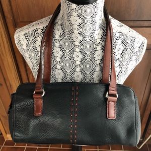 FOSSIL Black/Brown Leather Handbag EUC